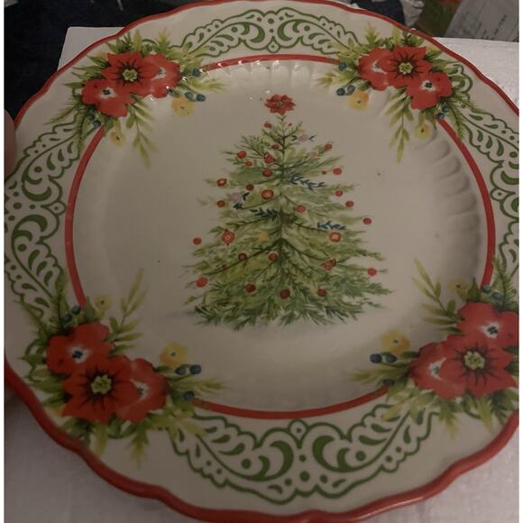 Pioneer Woman Other - Set Of 4 Pioneer Woman Garland Christmas Tree Stoneware Salad Lunch Dessert 8.8